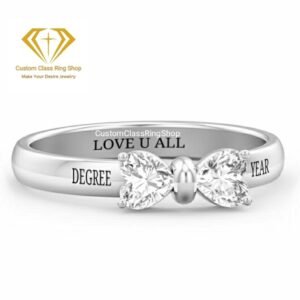 Heart Cut Class Ring for Women, Engraved Sterling Silver Gift