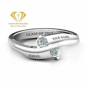 Round Stone Class Ring for Her in Solid Gold or 925 Silver