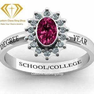 College Graduation Ring for Women, Oval Stone Gold or Silver