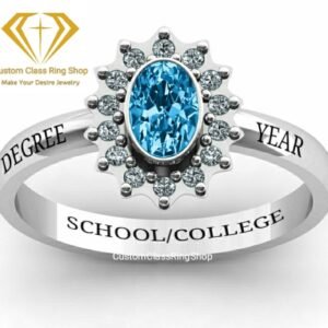Oval College Senior Ring for Her, Solid Gold or Sterling Silver