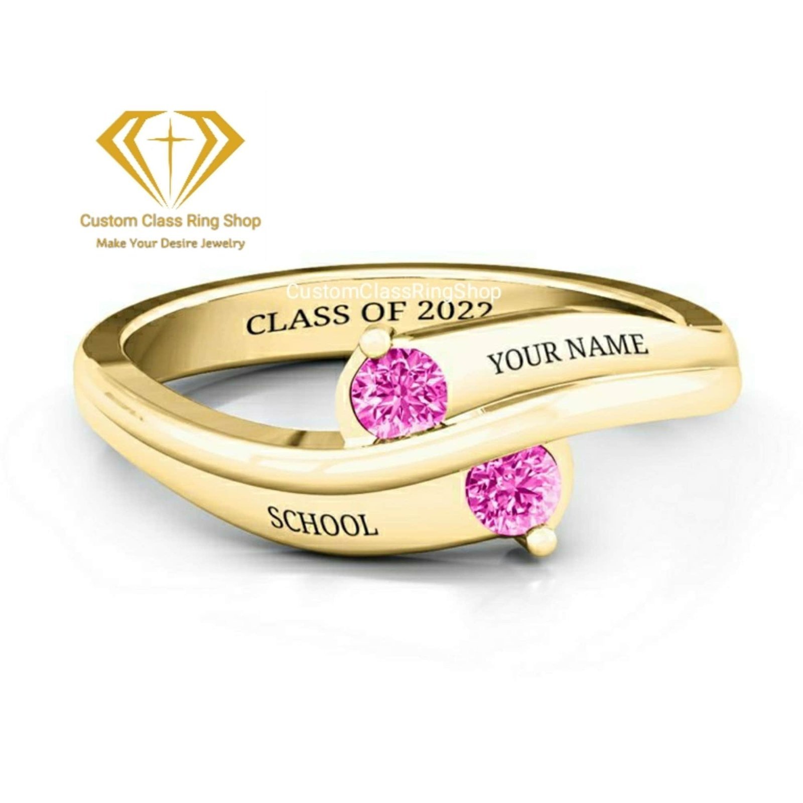 Round School Ring for Her, Solid Gold or Sterling Silver Gift - Image 2