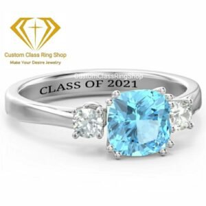 Three Stone Class Ring for Her, Solid Gold or 925 Silver Gift