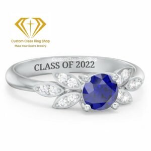 Round Solitaire Class Ring for Her, Solid Gold or 925 Silver