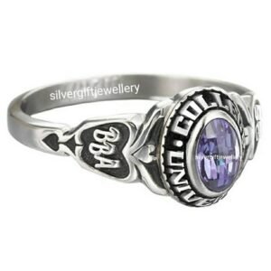 Heritage Grad Ring for Women, School Name Around Stone 925 Silver