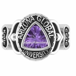 Trillion Senior Ring for Her, Triangle Stone 925 Silver