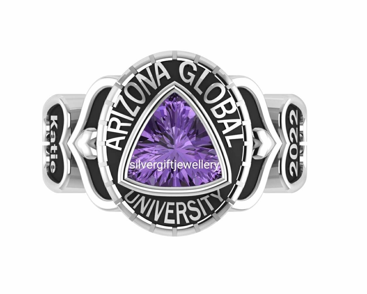 Trillion Senior Ring for Her, Triangle Stone 925 Silver