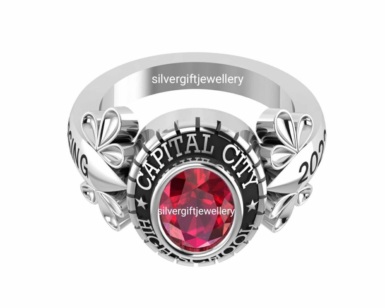 Class Ring for Girls, Slim High School Ring 925 Silver - Image 2