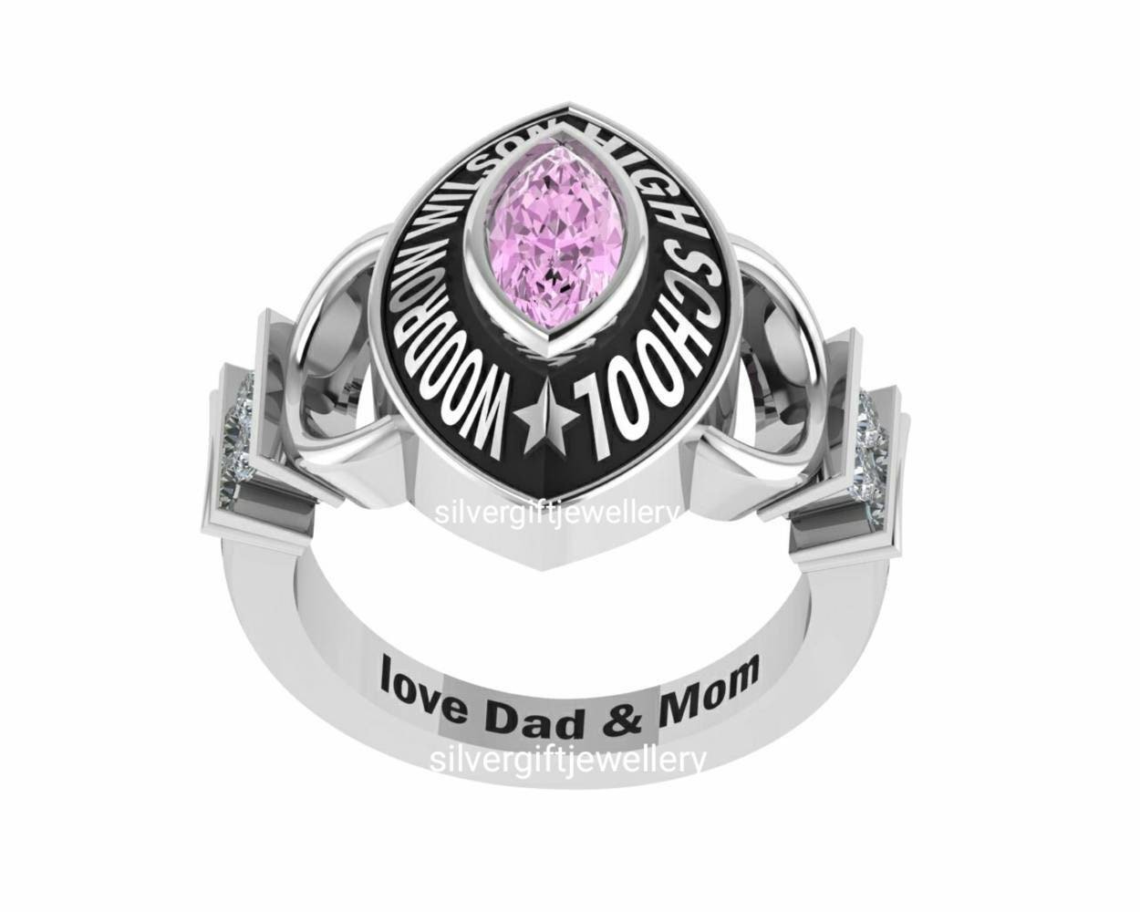 Heart Graduation Ring for Girls, High School 925 Silver - Image 2