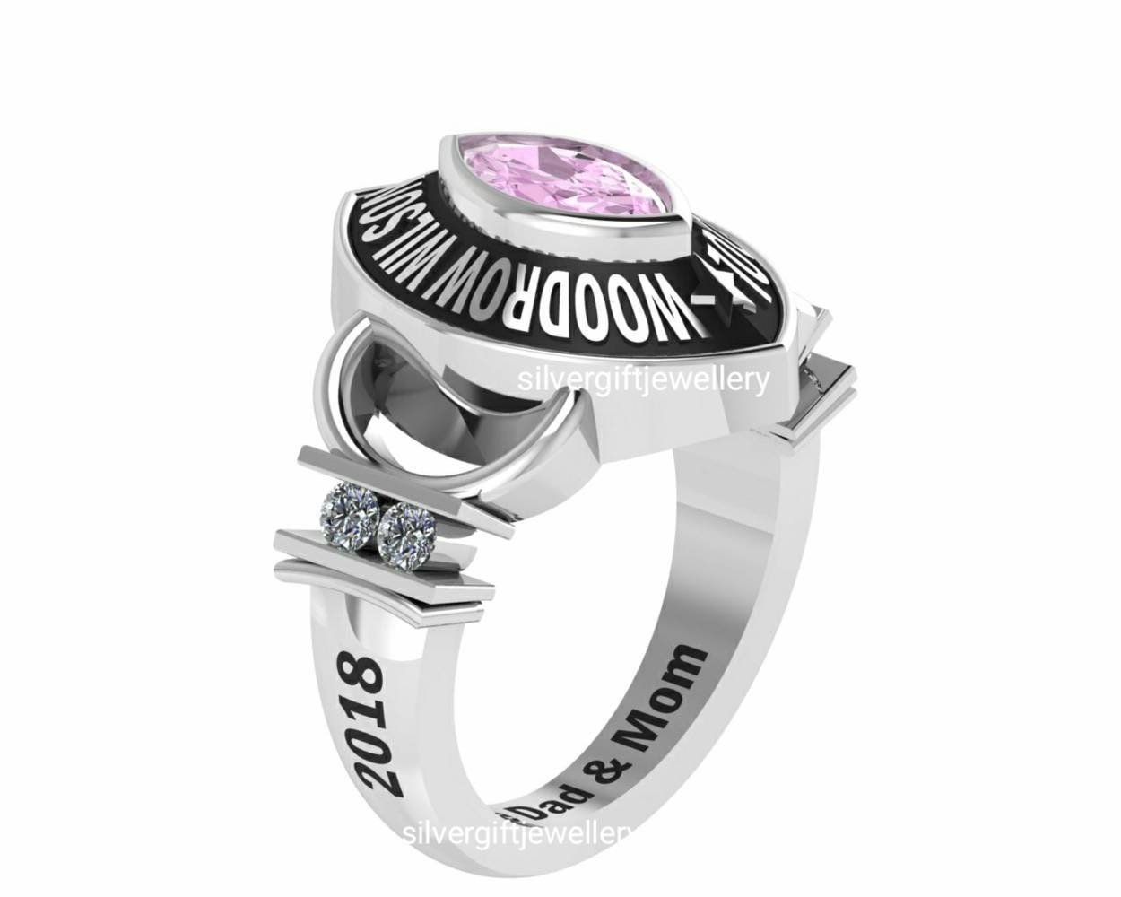Heart Graduation Ring for Girls, High School 925 Silver - Image 3
