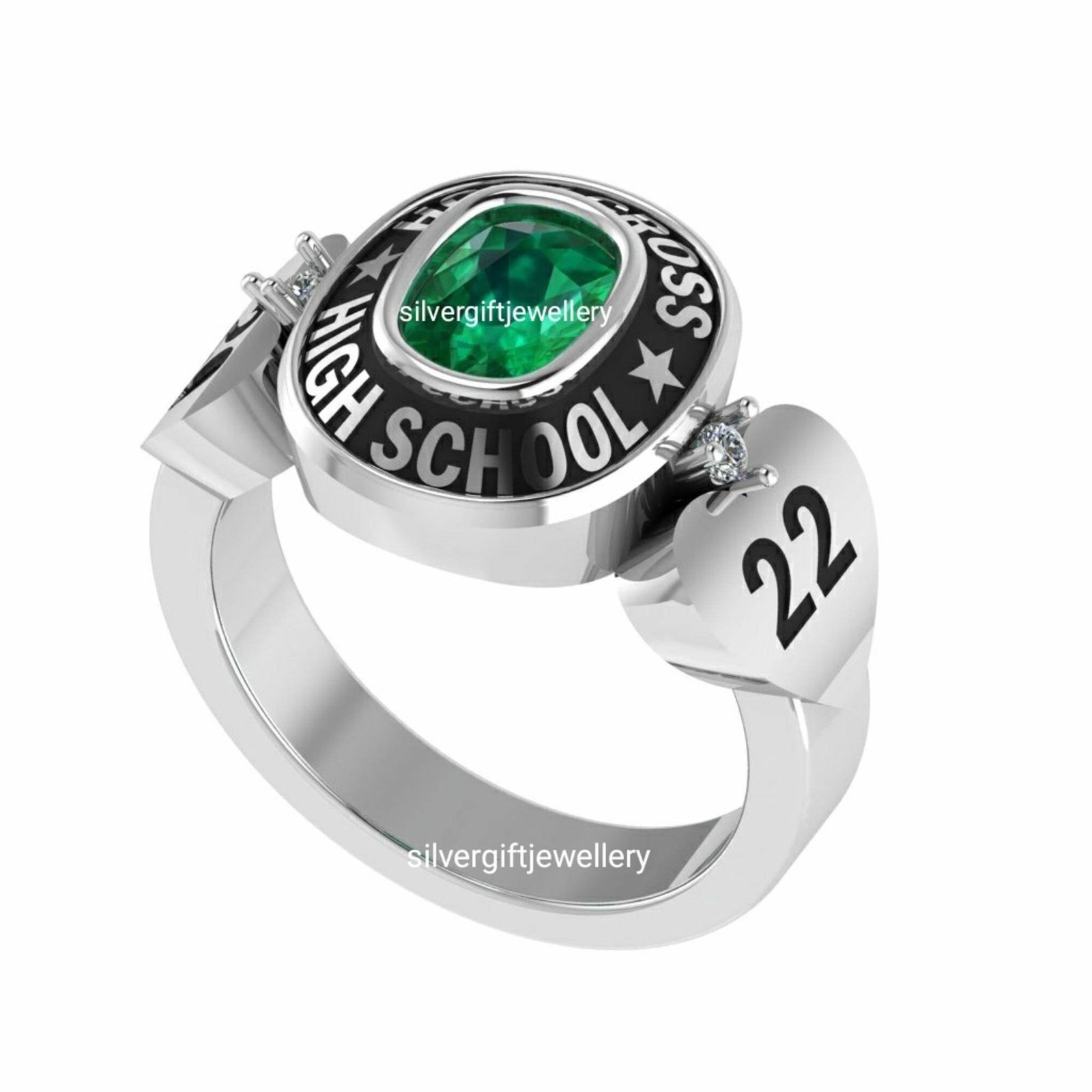 Engraved Class Ring for Her, Top, Sides and Inside 925 Silver - Image 2