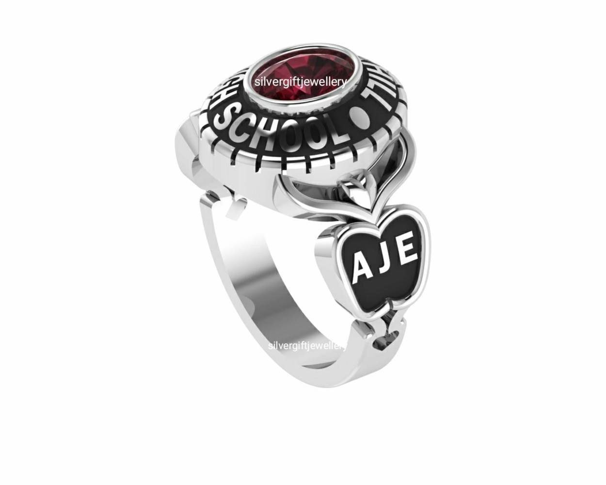 Handcrafted Oval Grad Ring for Her, School Name Around Stone 925 Silver - Image 3