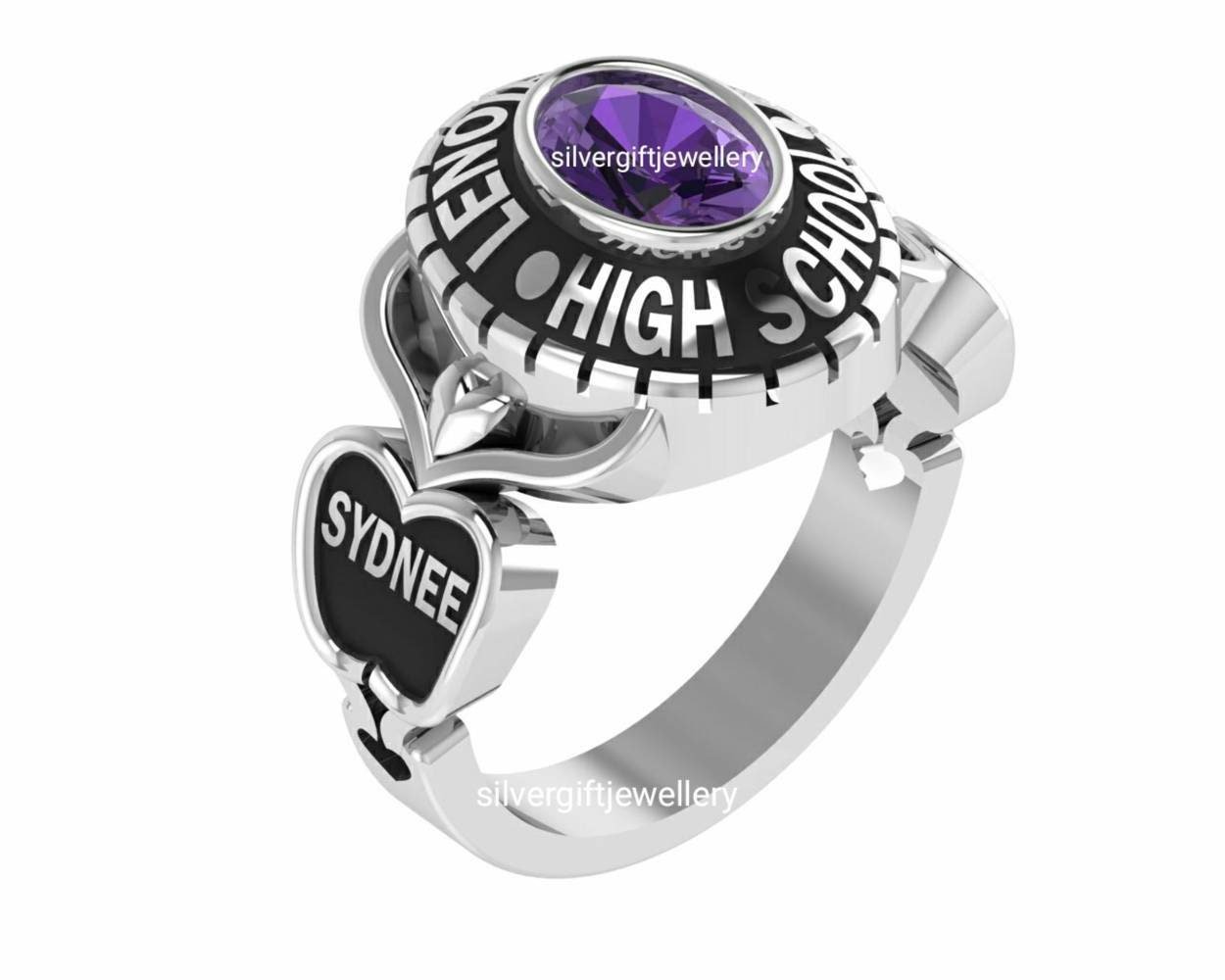 Handcrafted High School Ring, Classic Graduation Gift 925 Silver - Image 2