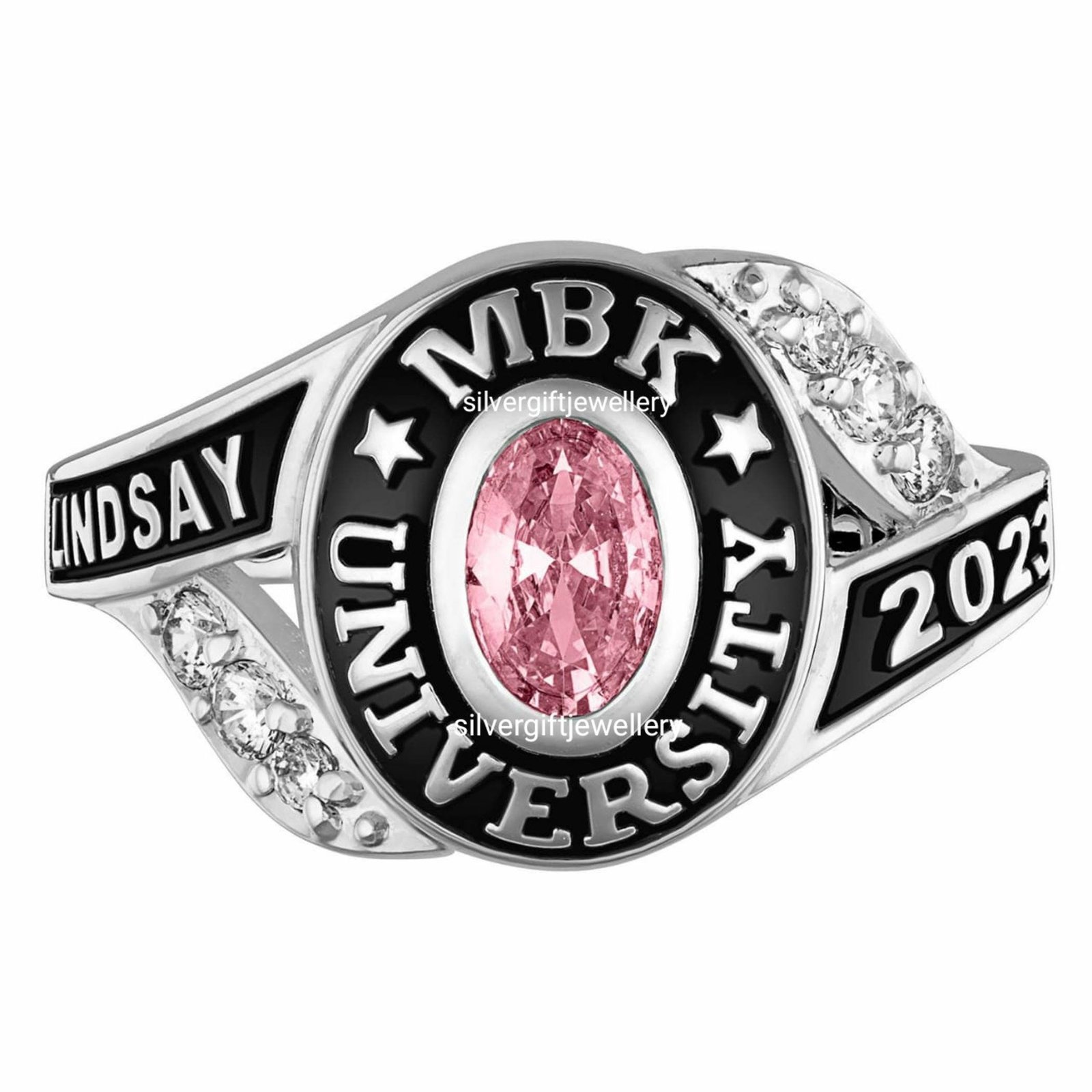 College Senior Ring for Her, New Design 925 Silver Graduation Gift