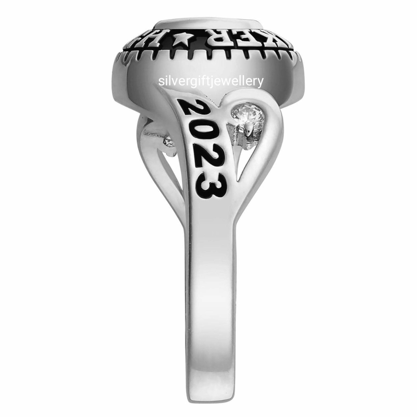 New College Class Ring for Her, Custom Design 925 Silver - Image 3
