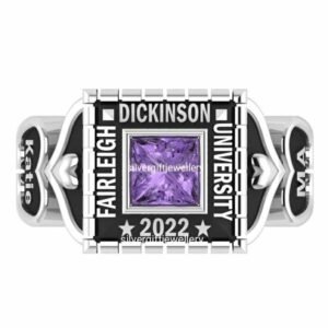 Princess Cut College Ring for Her, Personalized 925 Silver
