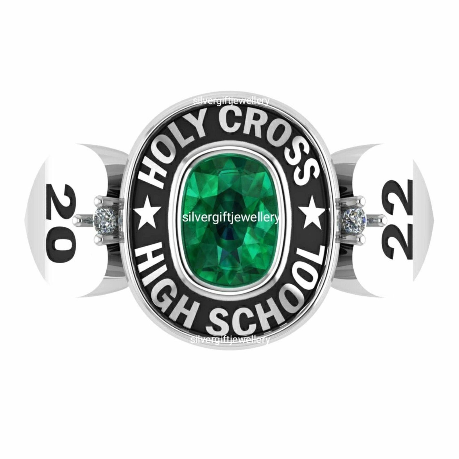 Engraved Class Ring for Her, Top, Sides and Inside 925 Silver
