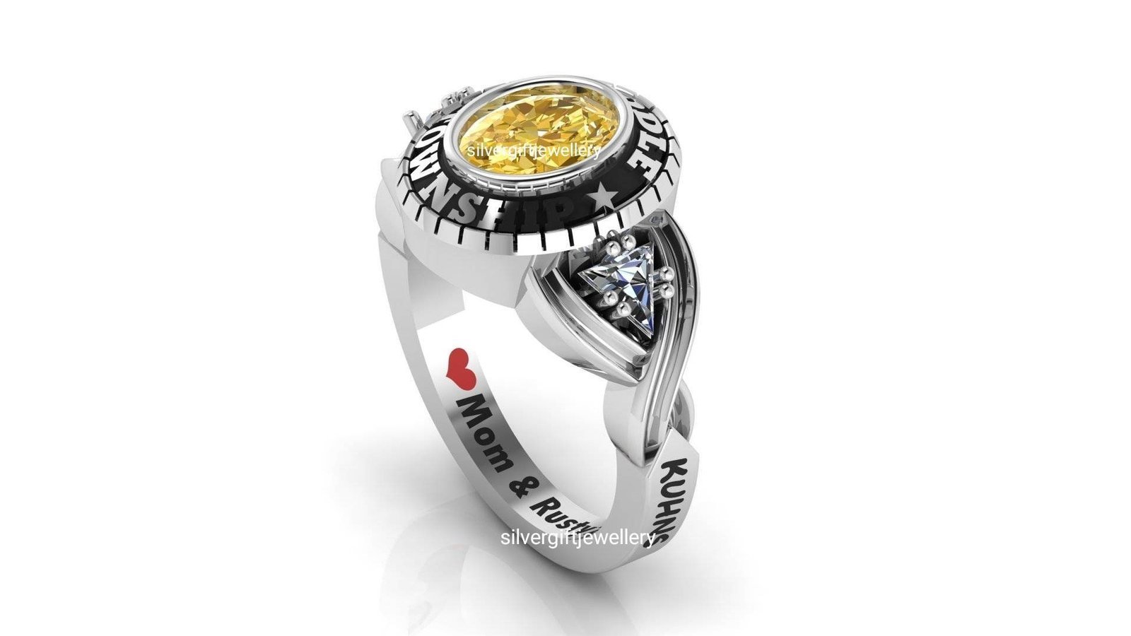 Custom Class Ring for Her, Graceful 925 Silver Grad Gift - Image 2