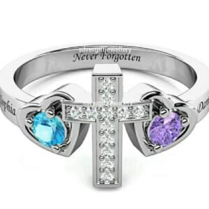 Cross and Hearts Class Ring for Her, Faith Graduation Gift 925 Silver