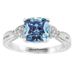 Cushion High School Ring for Her, Soft Corner Stone 925 Silver