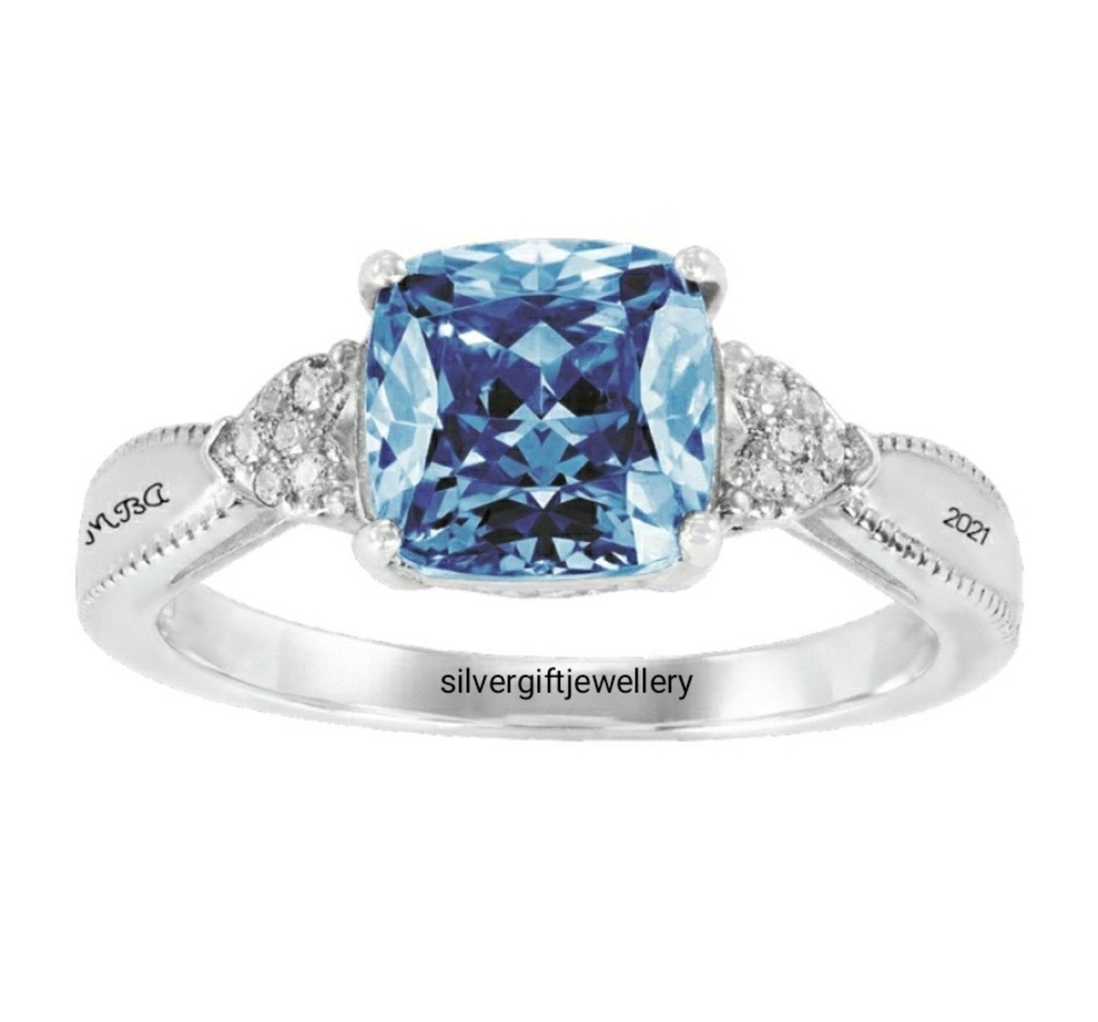 Cushion High School Ring for Her, Soft Corner Stone 925 Silver