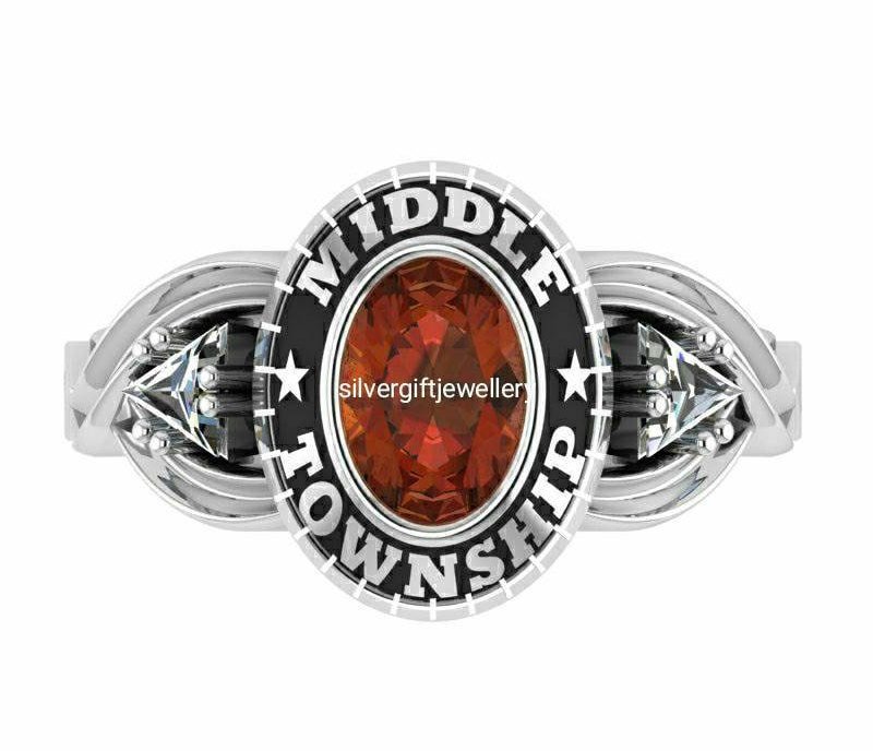 Elegant School Ring for Her, Personalized 925 Silver