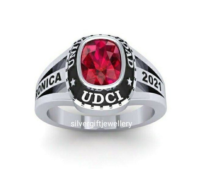 High School Grad Ring for Her, Slender Band 925 Silver - Image 4