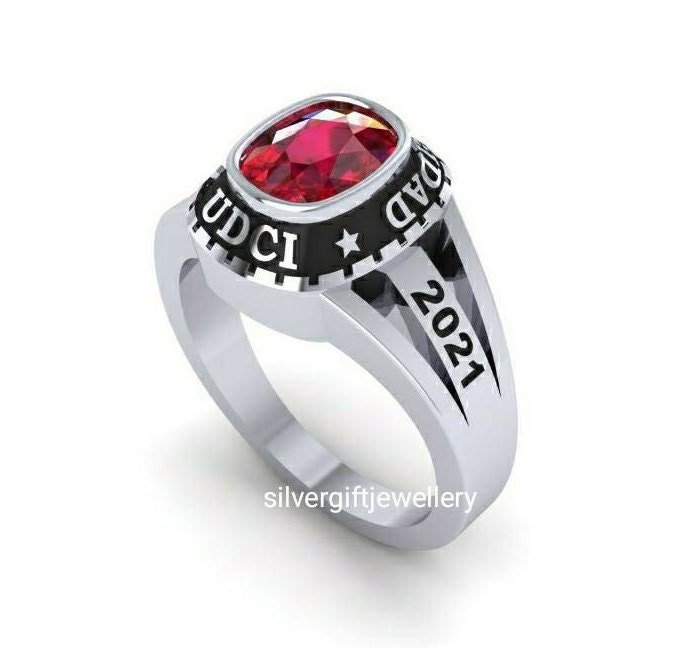 High School Grad Ring for Her, Slender Band 925 Silver - Image 2