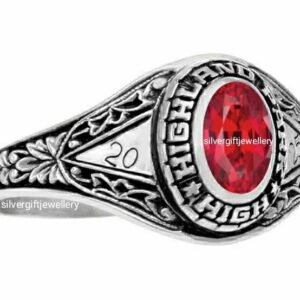 Updated High School Ring for Her, Modern Senior Ring 925 Silver