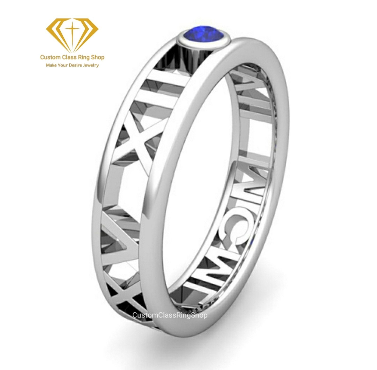 Roman Numeral Class Ring for College Graduates, 925 Silver - Image 2