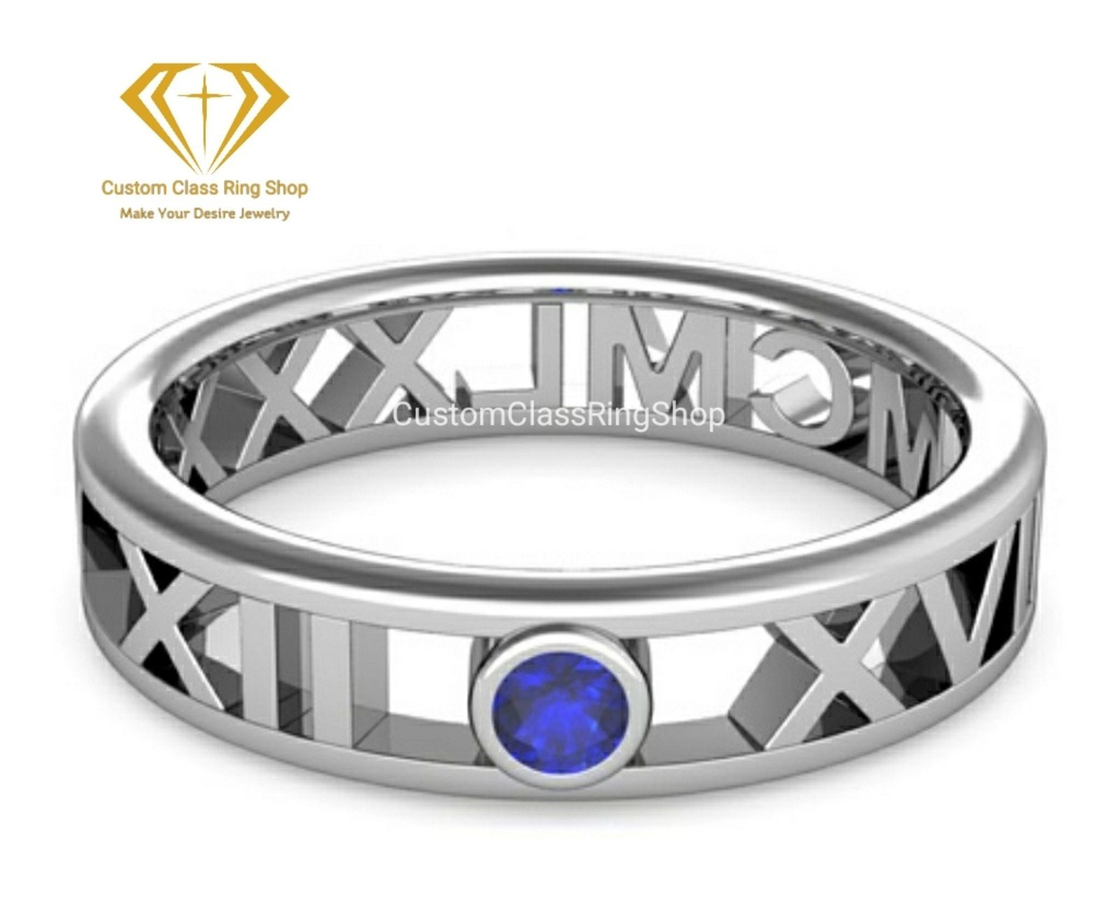 Roman Numeral Class Ring for College Graduates, 925 Silver