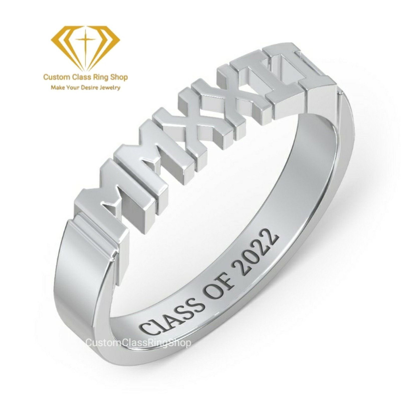 Engraved College Graduation Band, Handmade 925 Sterling Silver - Image 3