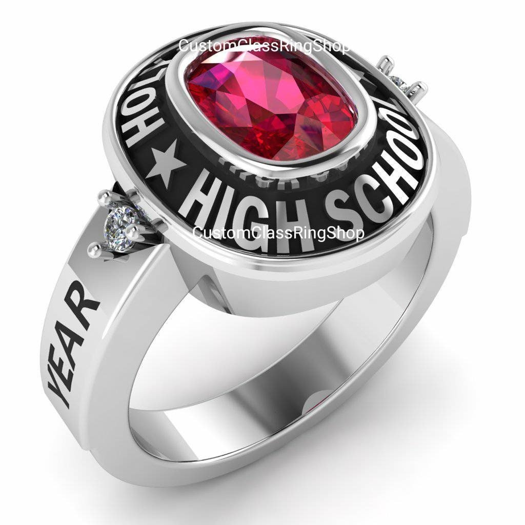 Cushion Stone Class Ring, Custom School or College 925 Silver - Image 3
