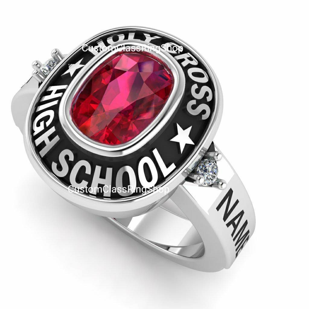 Cushion Stone Class Ring, Custom School or College 925 Silver - Image 2