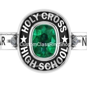 Cushion Cut Senior Ring, Custom School Name 925 Silver Gift