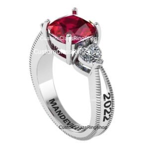 Cushion Graduation Ring for Her, Handmade Sterling Silver Gift