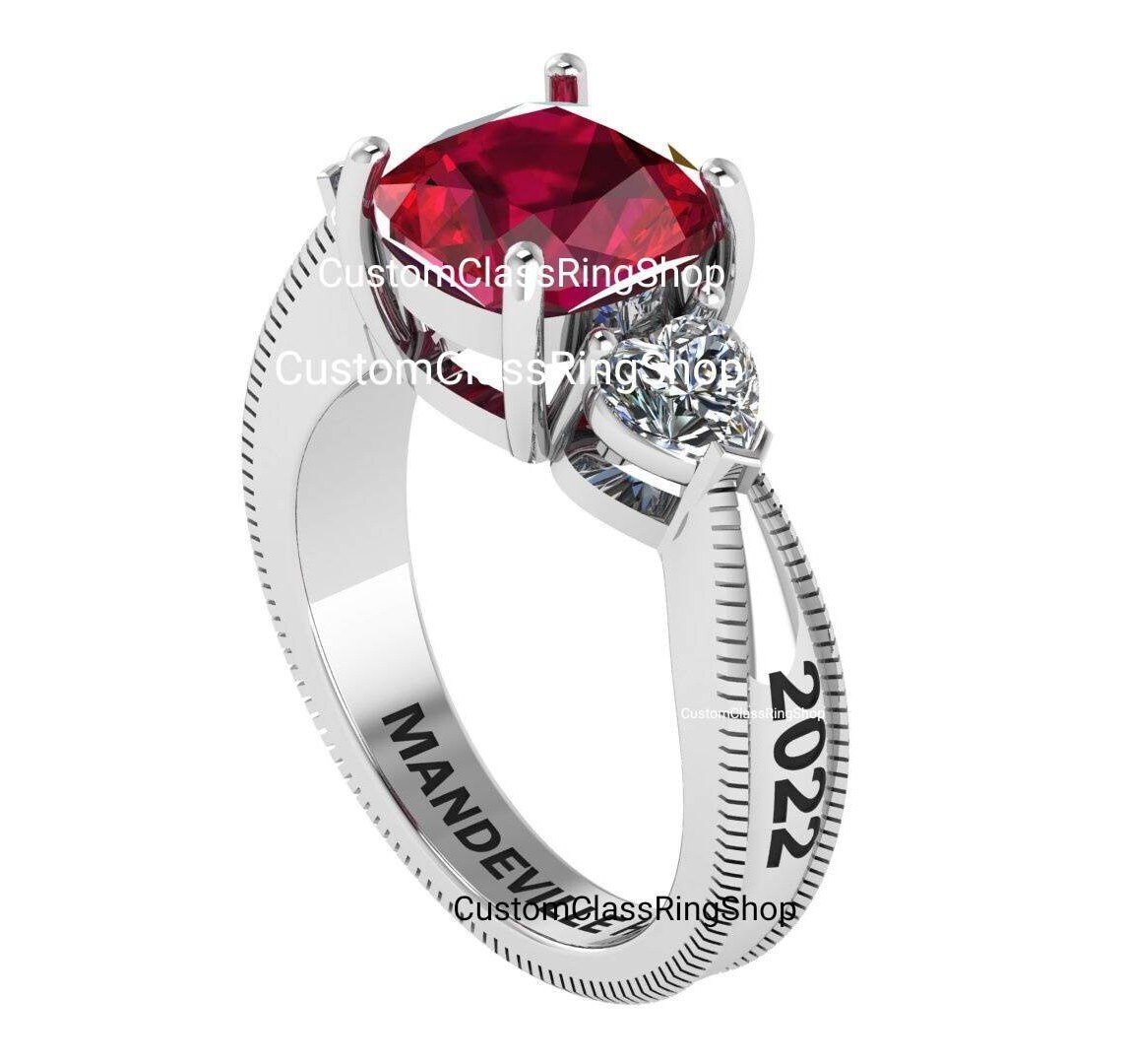 Cushion Graduation Ring for Her, Handmade Sterling Silver Gift
