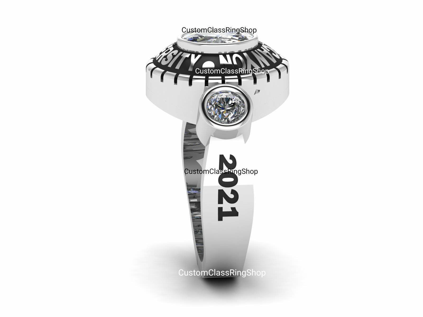 Custom Oval College Ring for Her, Personalized 925 Silver - Image 5
