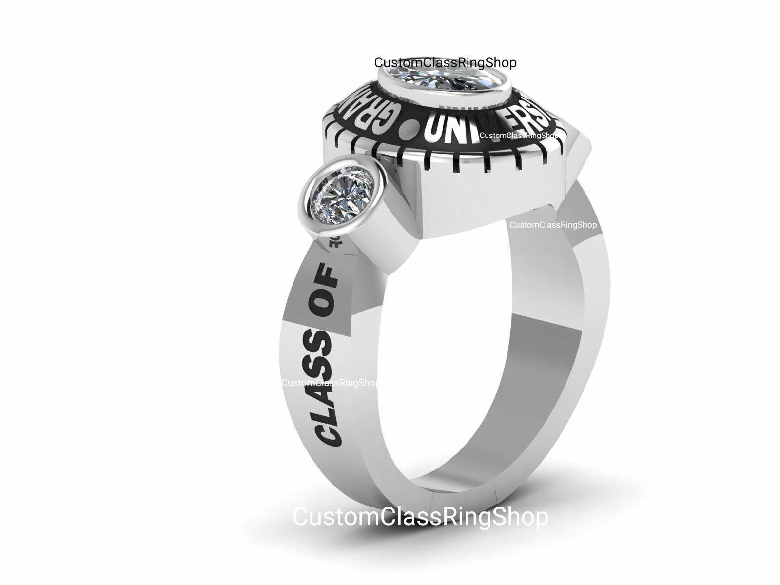 Custom Oval College Ring for Her, Personalized 925 Silver - Image 2