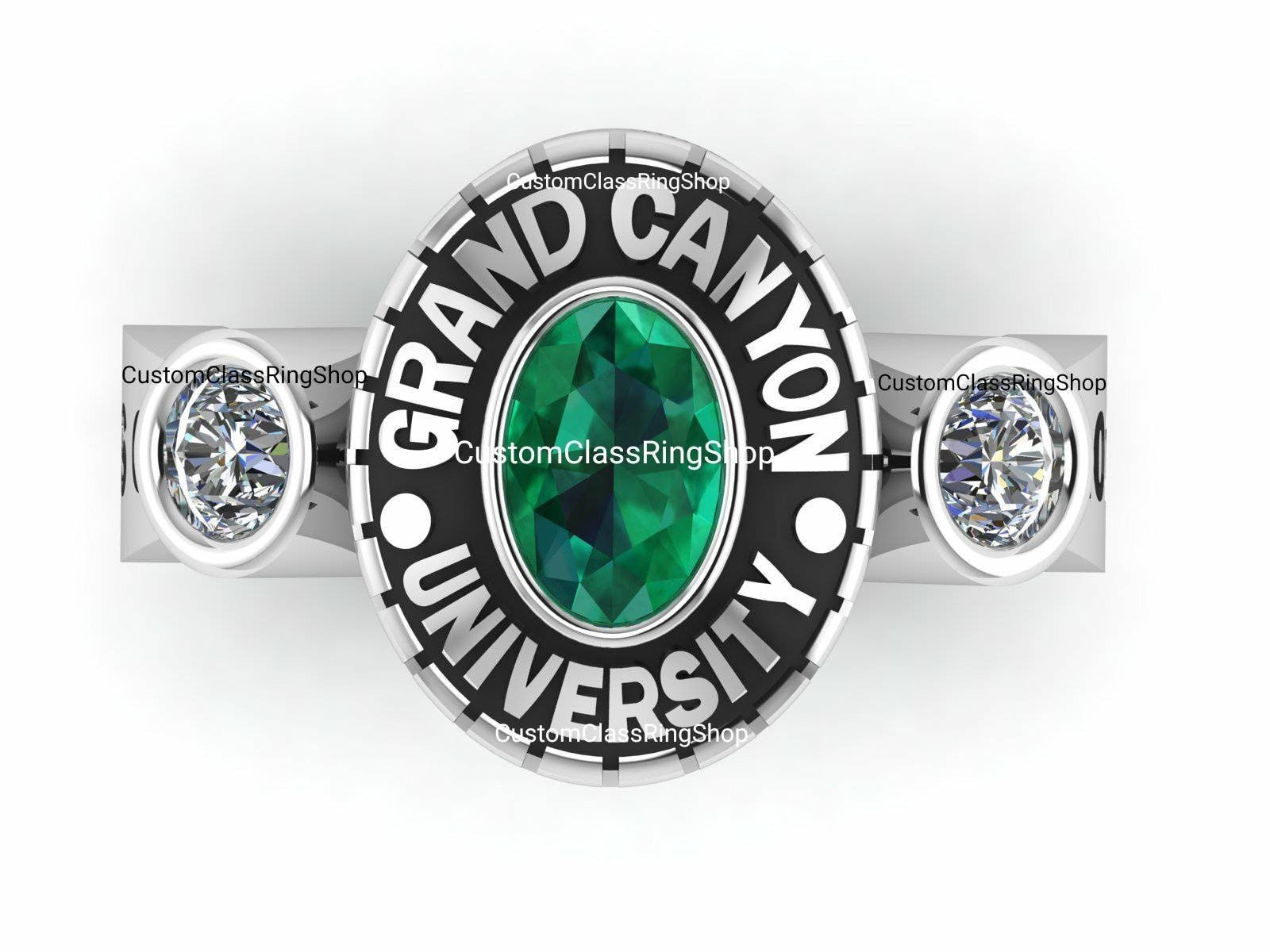 Oval High School Ring for Her, Personalized 925 Silver Gift