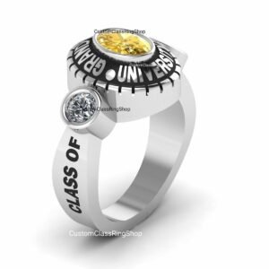 Oval College Ring for Daughter, Affordable 925 Silver Grad Gift
