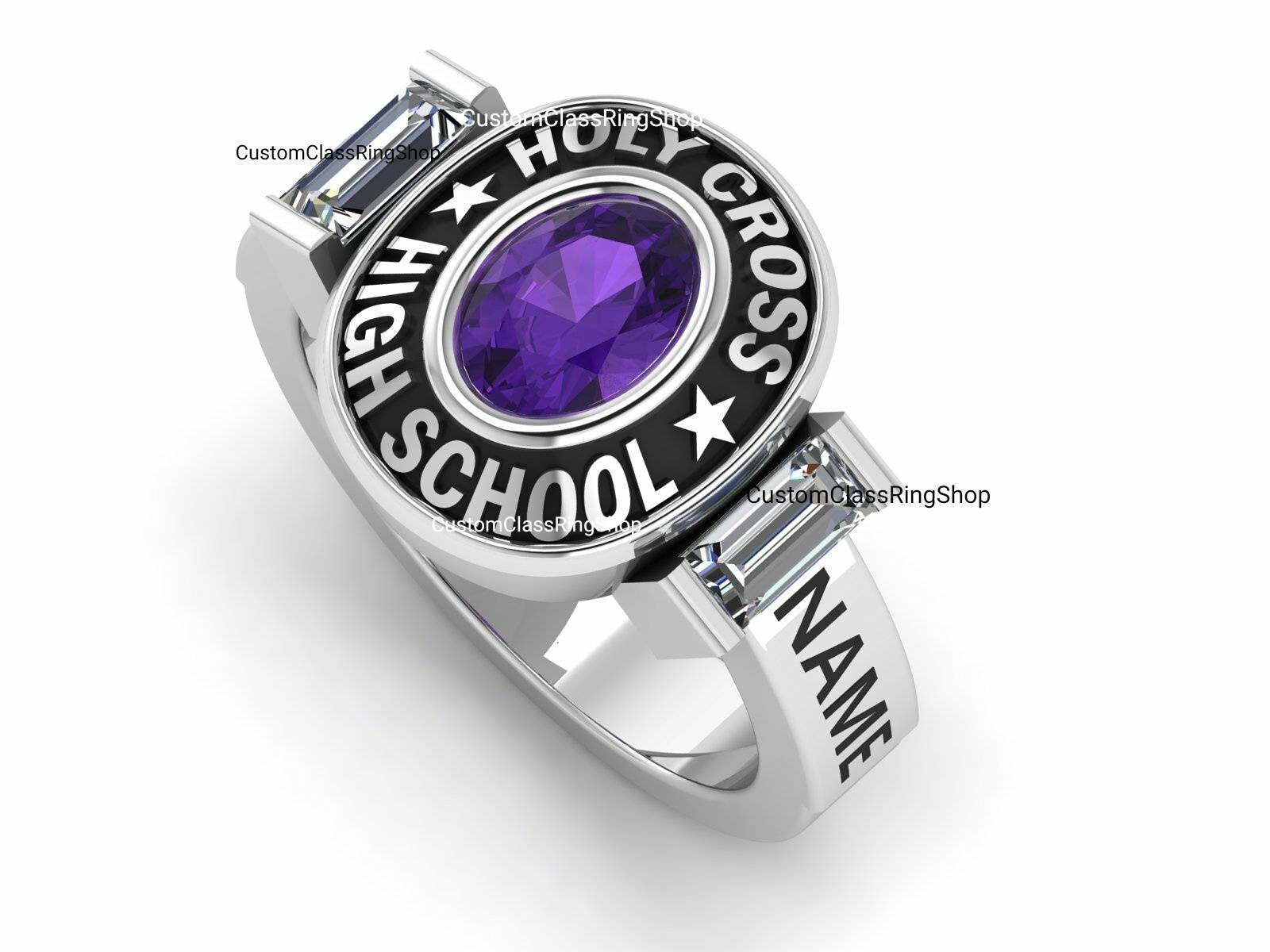Oval Baguette Class Ring for Women, Sterling Silver Grad Gift - Image 2