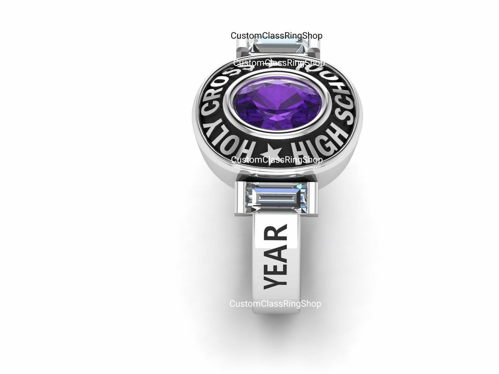 Oval Baguette Class Ring for Women, Sterling Silver Grad Gift - Image 5