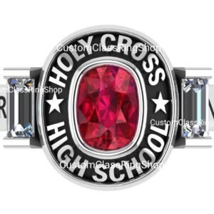 Cushion Stone University Ring, Personalized Sterling Silver Gift
