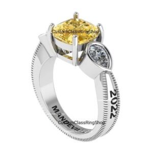 Square Cushion Graduation Ring, Handmade Sterling Silver Grad Gift
