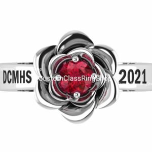 Flower Class Ring for Her, Round Stone Sterling Silver Gift