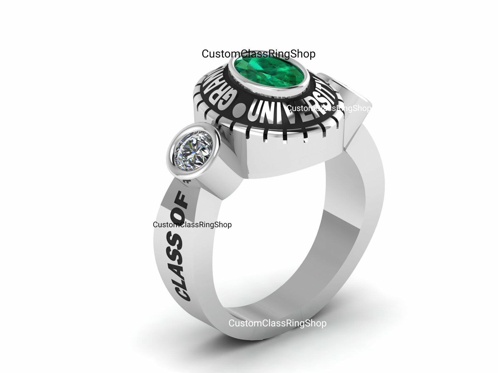 Oval High School Ring for Her, Personalized 925 Silver Gift - Image 2