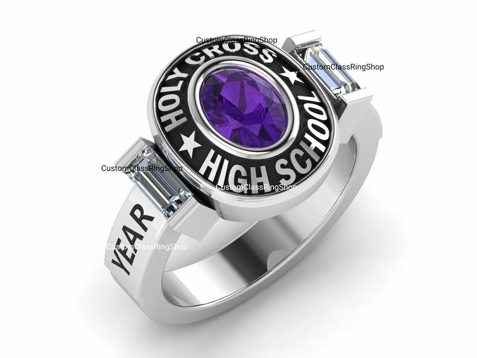 Oval Baguette Class Ring for Women, Sterling Silver Grad Gift - Image 3