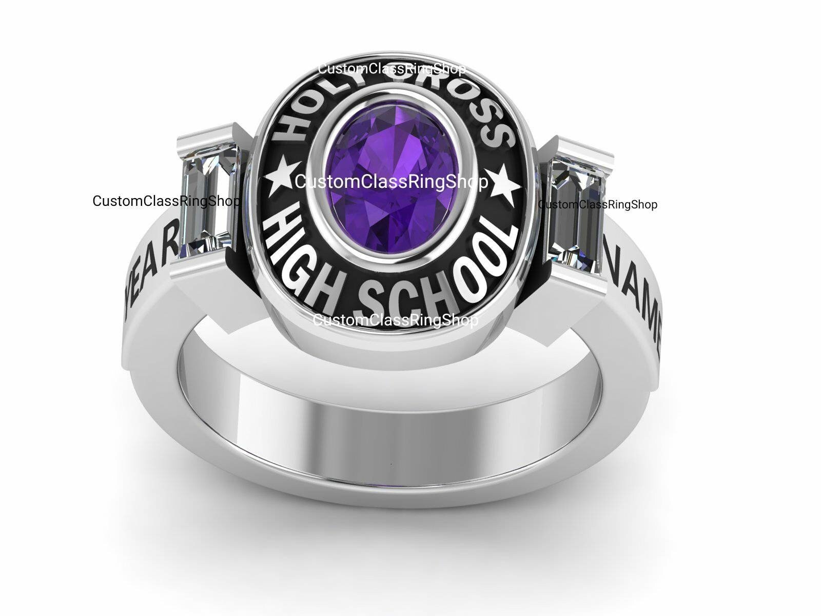 Oval Baguette Class Ring for Women, Sterling Silver Grad Gift - Image 4