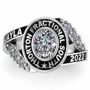Oval Class Ring Gift for Her, Personalized Sterling Silver
