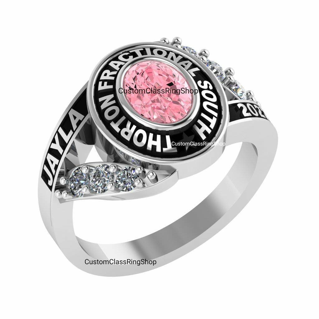 Timeless Oval College Ring, Personalized Sterling Silver Grad Gift - Image 2